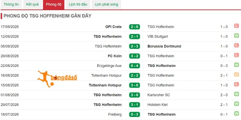 Diễn biến lối chơi và phong độ của Hoffenheim